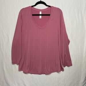 Athleta Essential V-neck Top Women’s 2X Long Sleeve Rose Pink Athleisure